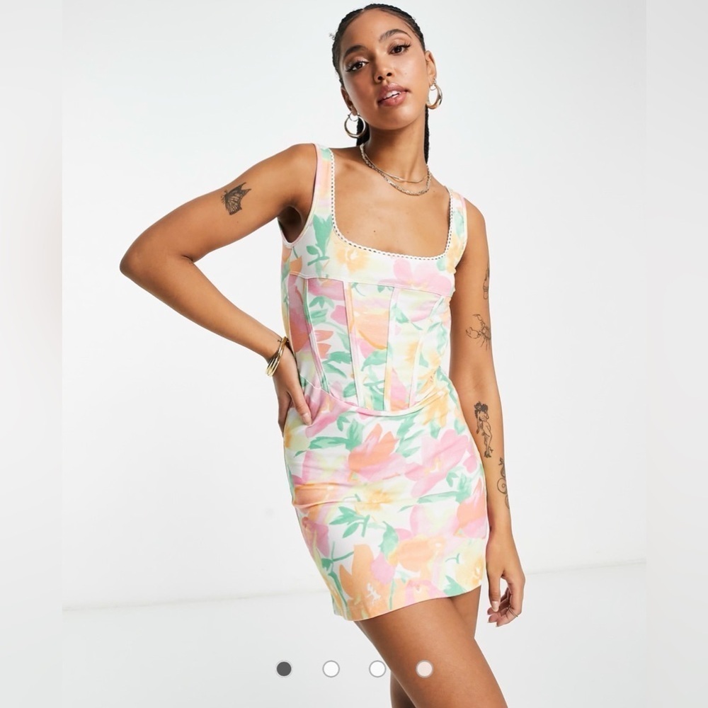 ASOS DESIGN mini corset dress Size 6 with trim detail in pastel floral.